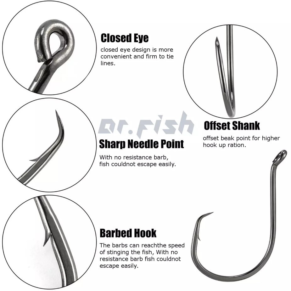 100pcs Circle Fishing Hooks 5# 5/0 Ultra Sharp Carbon Steel Octopus Offset*-/
