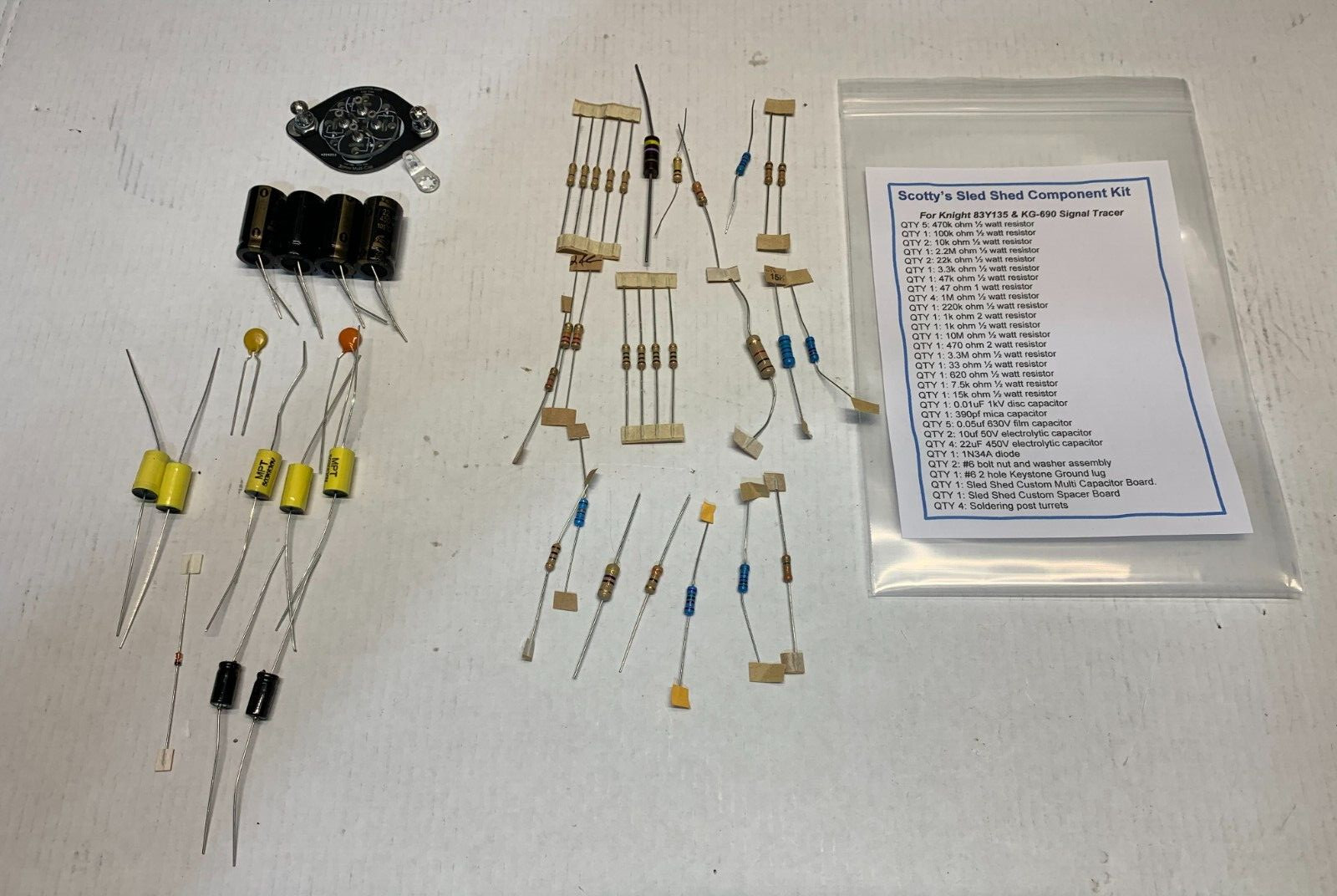 Knight Signal Tracer 83Y135 & KG-690 Restoration component Kit. Cap/Res/Diode