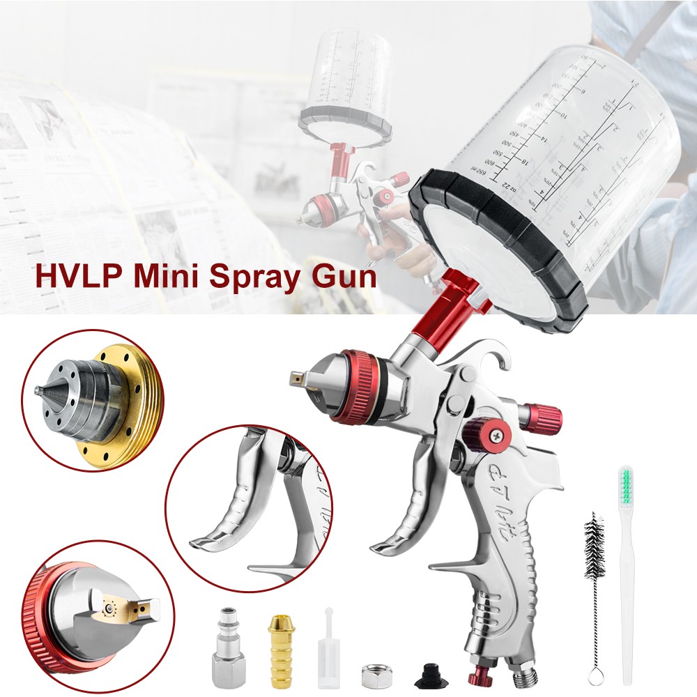 HVLP Gravity Spray Gun 1.4 1.7 2.0mm 650ml Cup Air Gauge with Disposable Liners
