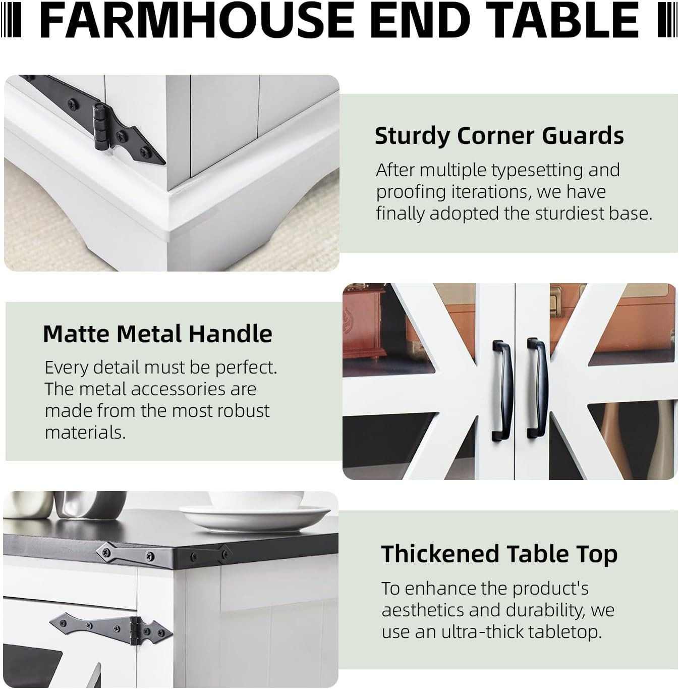 Farmhouse End Table, 24" Large End Tables with Storage, Rustic Square Sofa besid