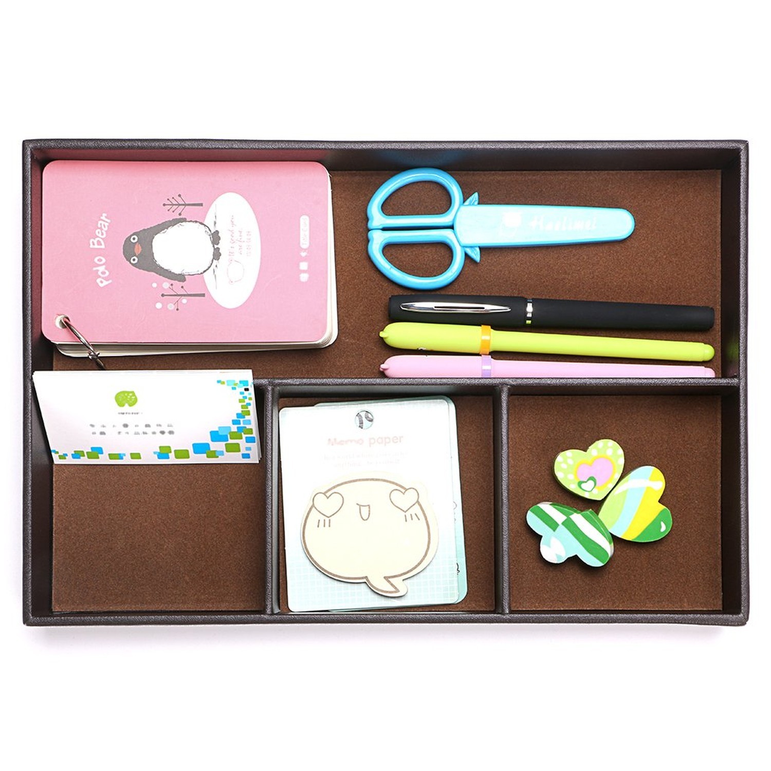 BTSKY 4 slots Desk Drawer Organizer, PU Leather Drawer Storage Organizer Divi...