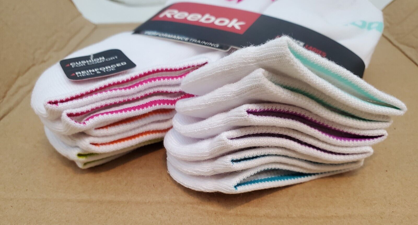 Reebok Ladies No Show Socks Performance Traning 6 pack White/multi