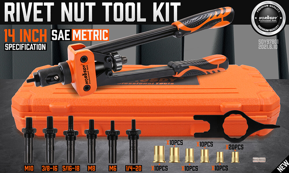 Rivet Nut Gun Kit Rivnut Setting Tools Nut Setter Tool Hand Blind Riveter 14"