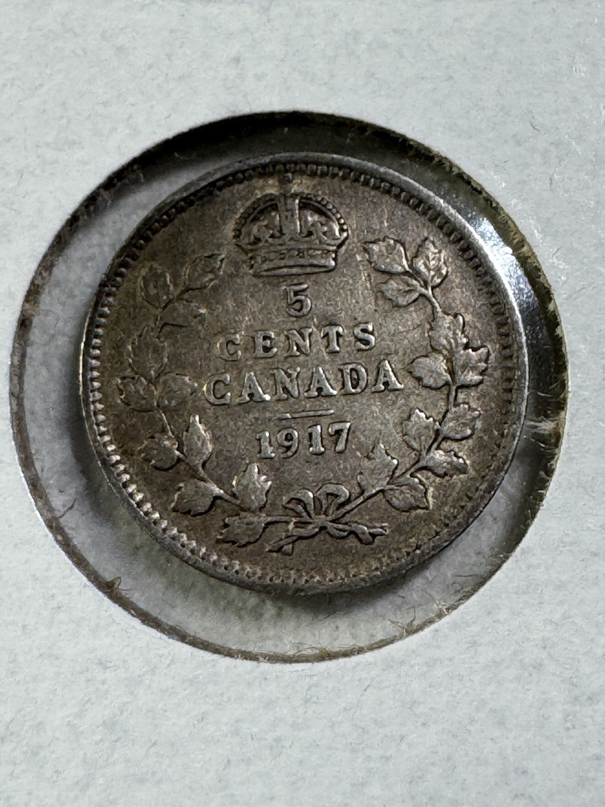1917 Canada 5 Cents Small Silver Coin