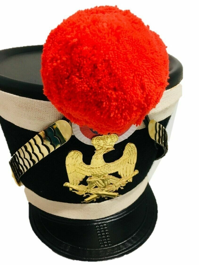 Shako Helmet Napoleonic French Leather Military Red Pompom Shako Helmet Armor