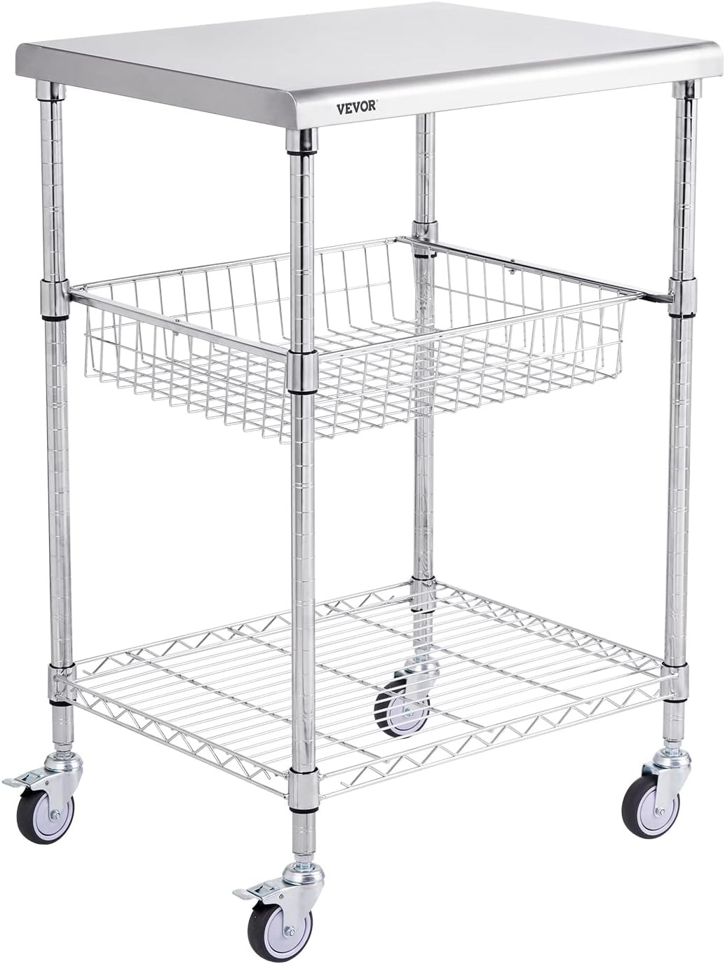 Kitchen Utility Cart, 36.6"X20"X24" 3 Tiers Wire Rolling Cart, 470LBS Capacity S