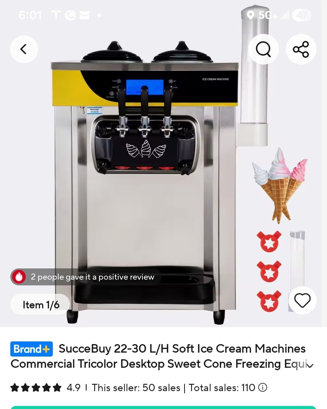 VEVOR 22-30L Soft Serve Ice Cream Machine 2 Hoppers Countertop Commercial