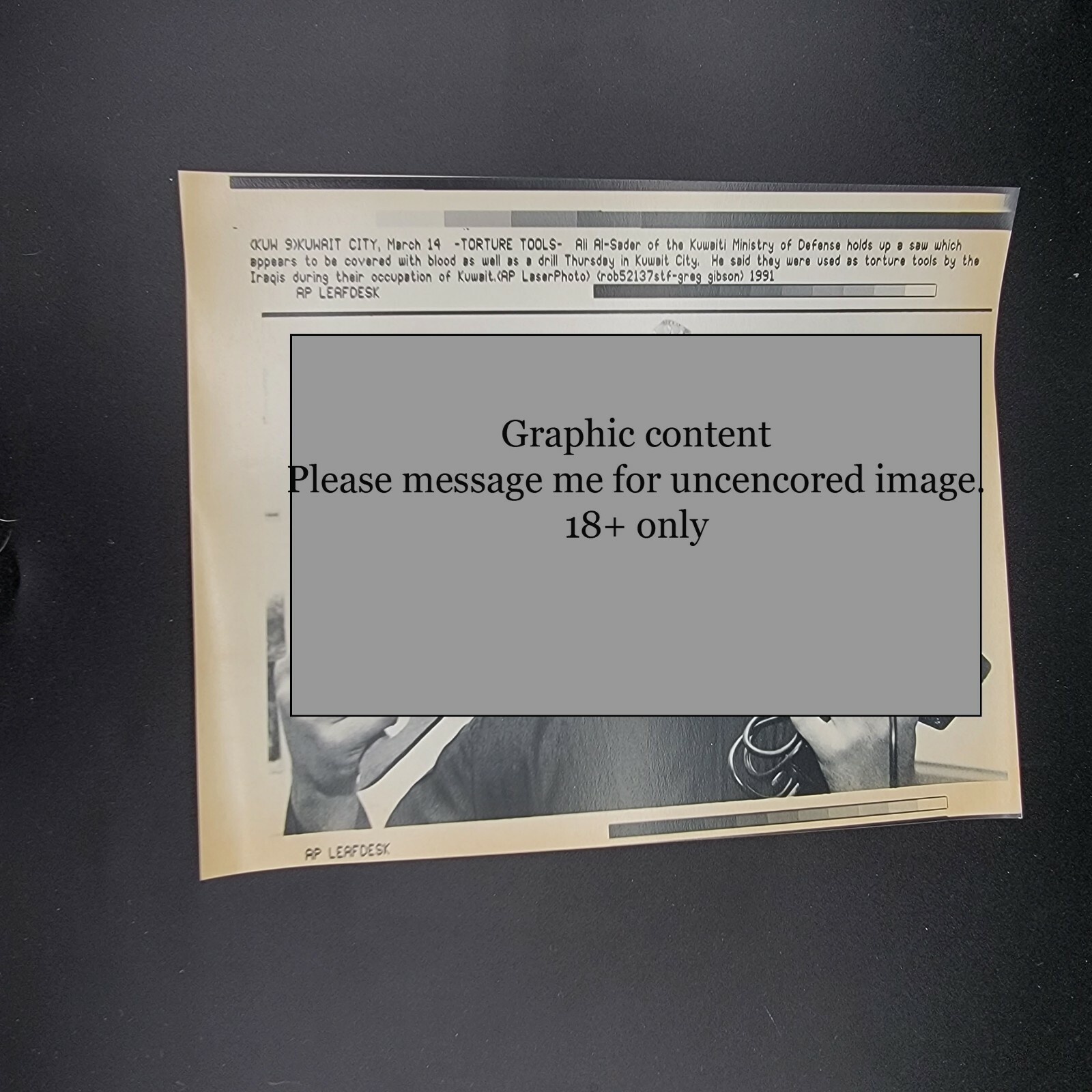 Torture Tools AP Leaf Desk Press Photos Gulf War 1991 Kuwait City