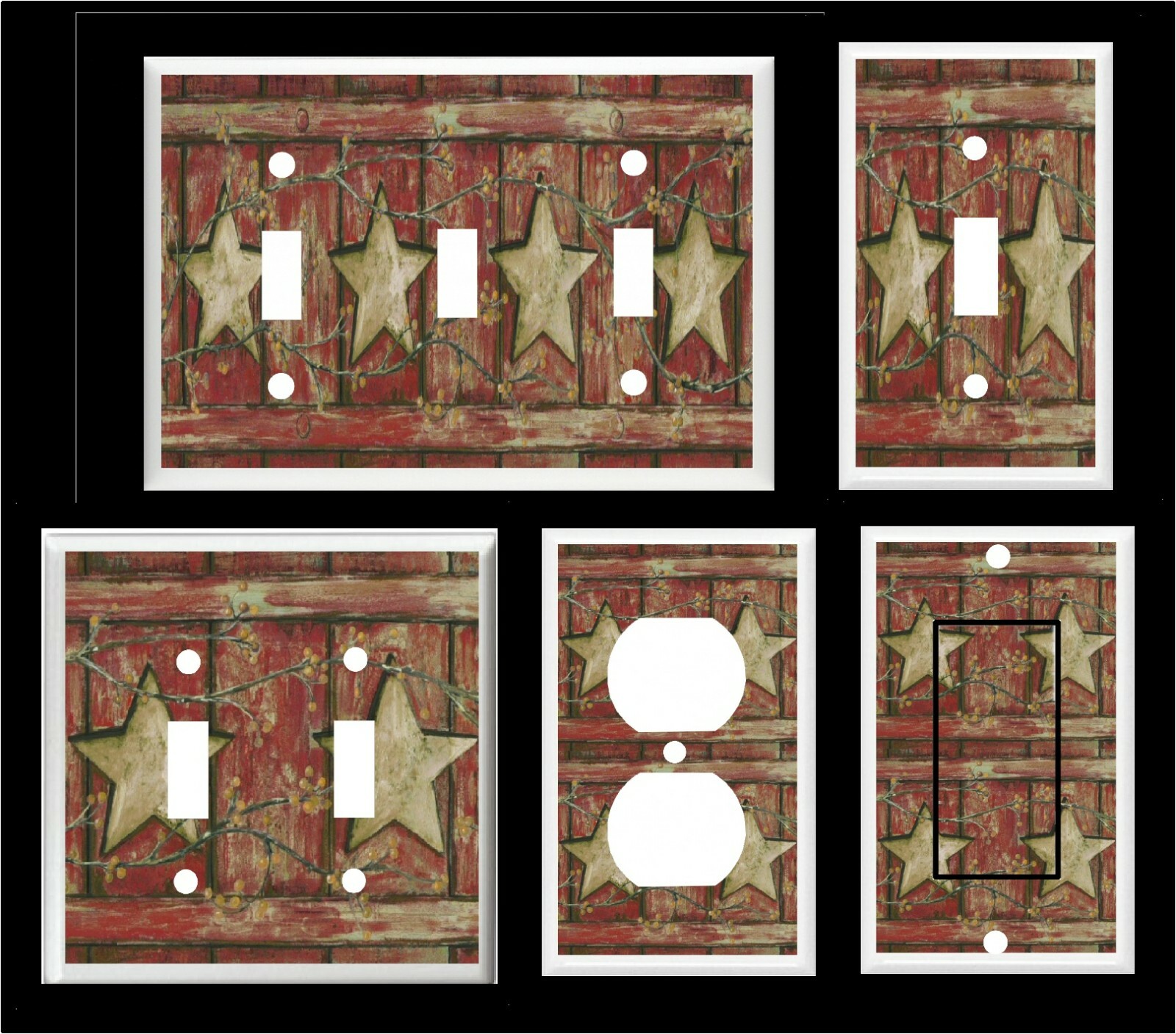 TAN BARN STAR REDISH BARN BOARD RUSTIC COUNTRY LIGHT SWITCH COVER PLATE