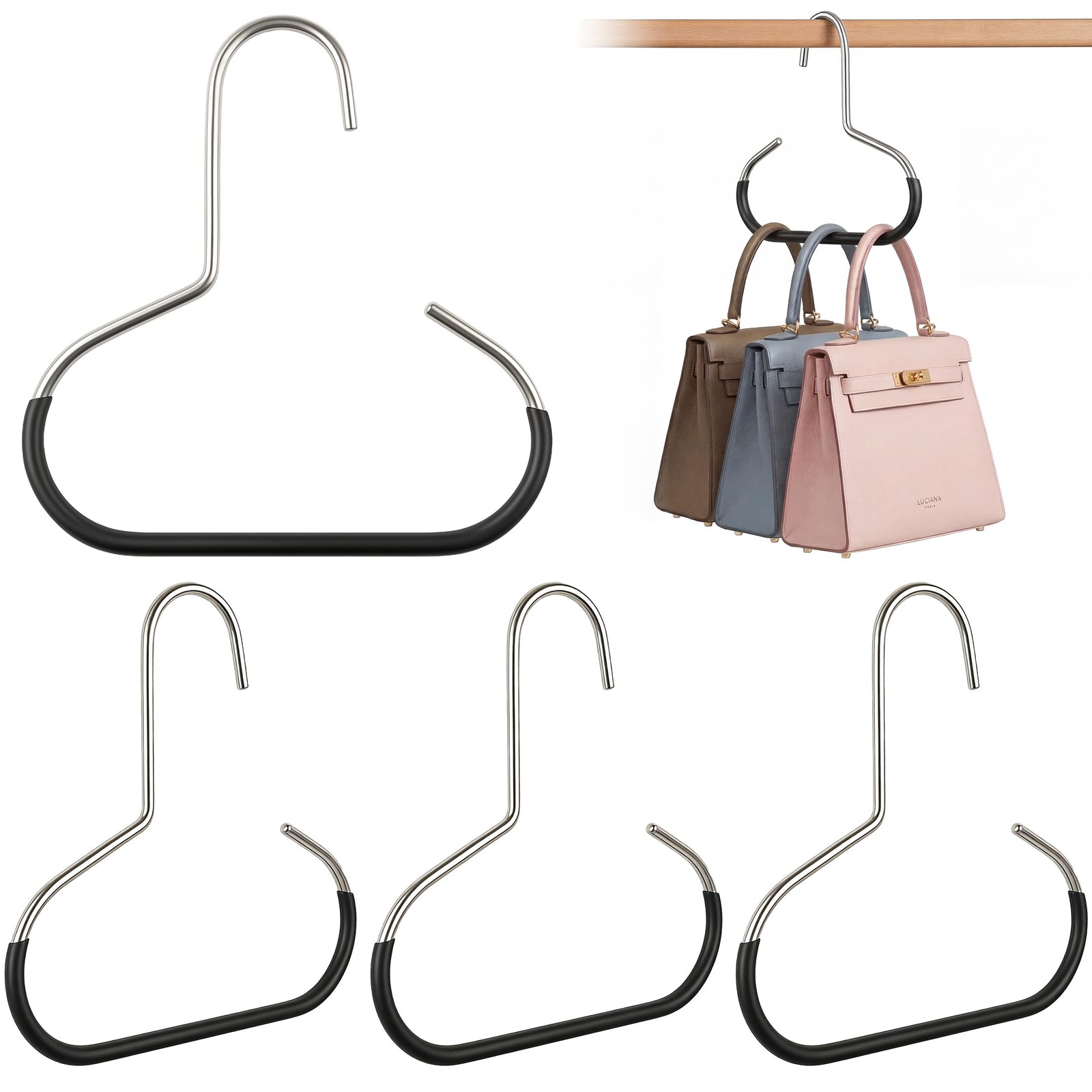 Purse Hanger, Small Metal Purse Organizer for Closet, Black, 4 Pcs
