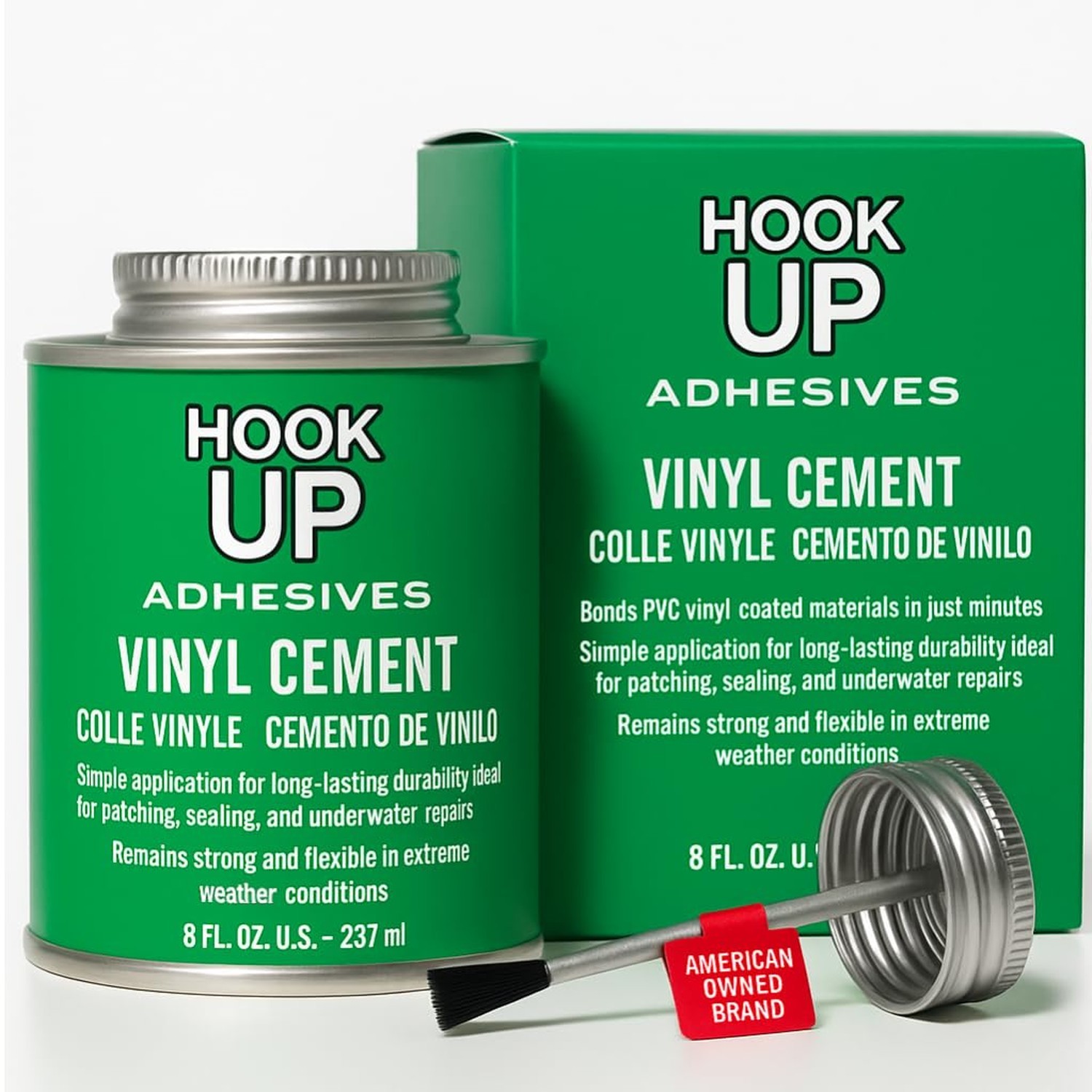 HOOK UP Vinyl Cement 8oz — Waterproof Pool Liner Repair Glue, Fast-Drying