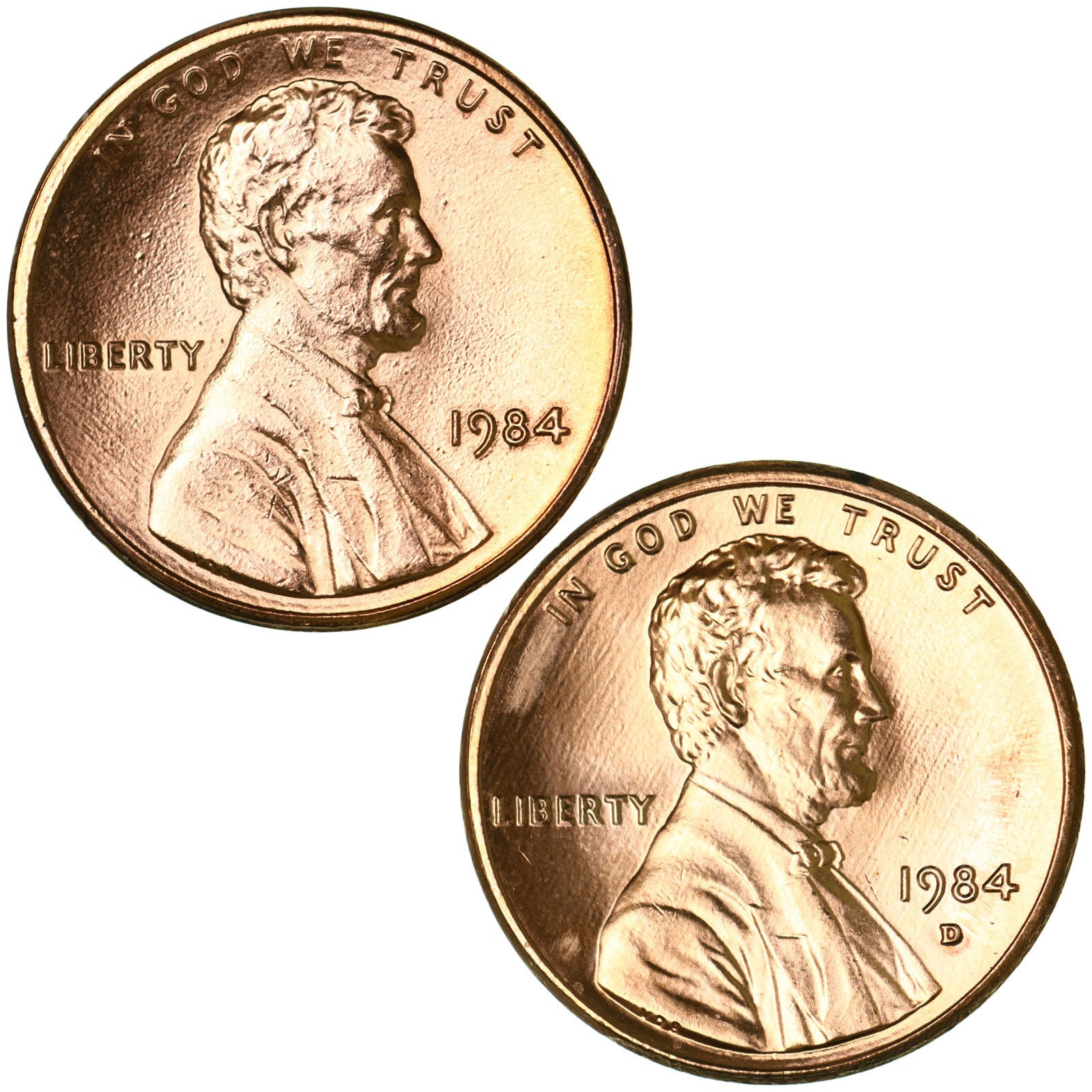 1984 P D Lincoln Memorial Cent Brilliant Uncirculated 2 Coin Year Set