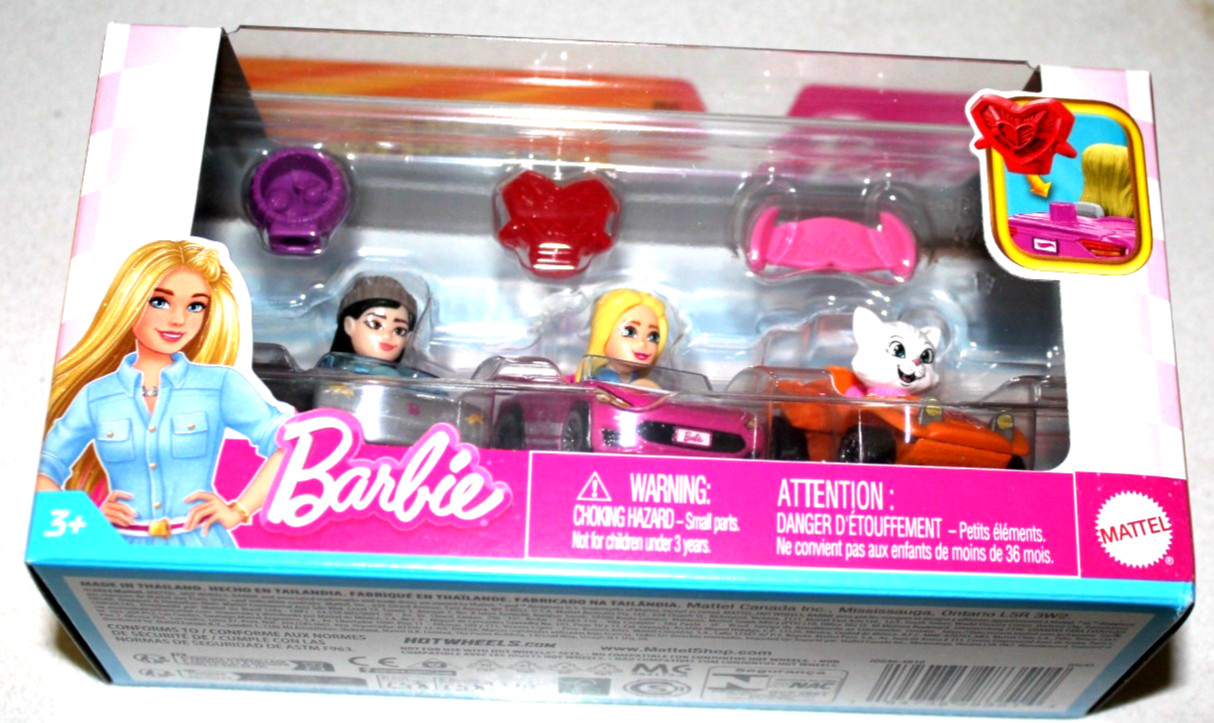 Hot Wheel Barbie Racer Verse 3 Pack Renee Chao Barbie Malibu Blissa Persian Cat