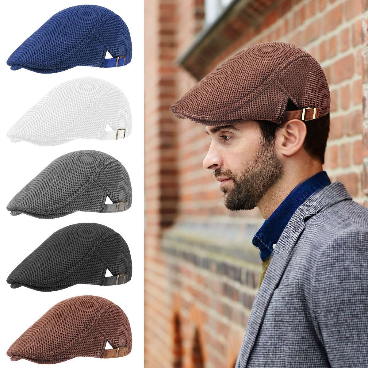 Men's Mesh Beret Newsboy Hat Ivy Cap Breathable Gatsby Summer Cap Cabbie Flatcap