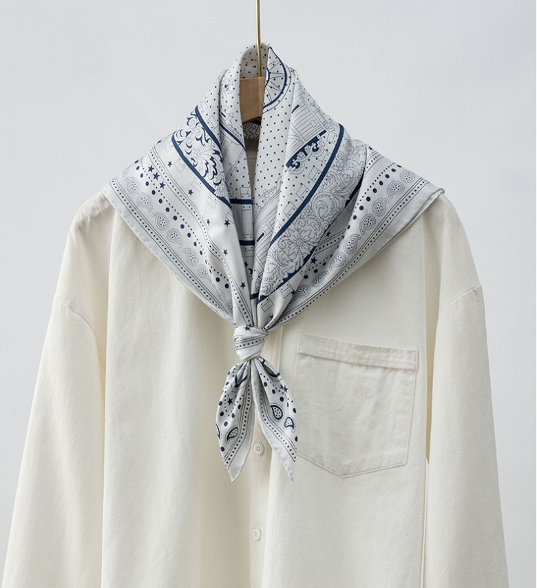 Pure 14 Momme Twill Silk Bandanna Scarf Wrap track Print Square Shawl 27" new