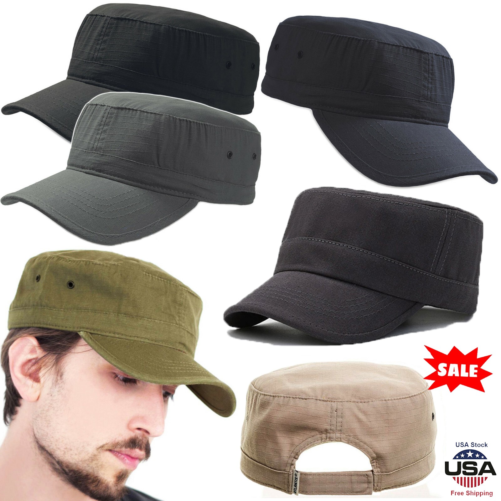 Cadet Army Cap Basic Everyday Military Style Hat Unisex Cotton Basic Army Cap US