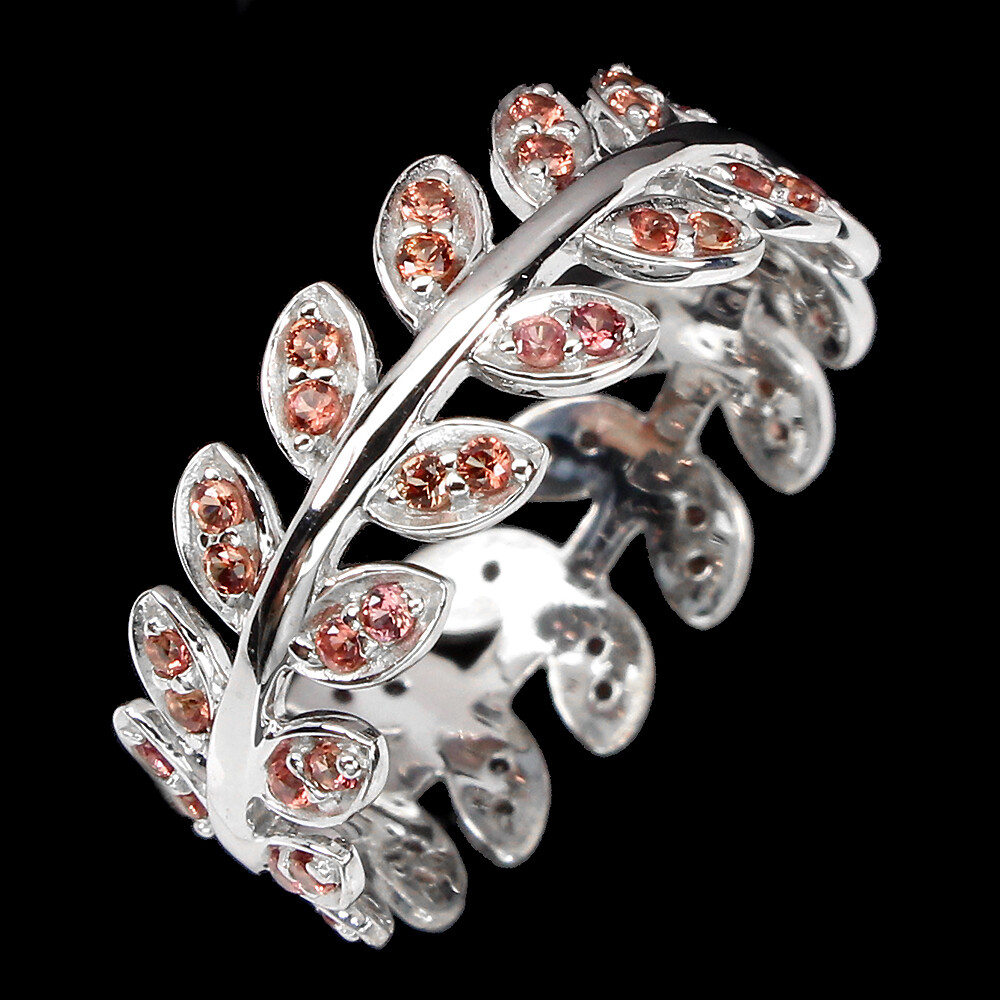 925 Sterling Silver Ring Round Orange Sapphire Natural Gemstone Jewelry