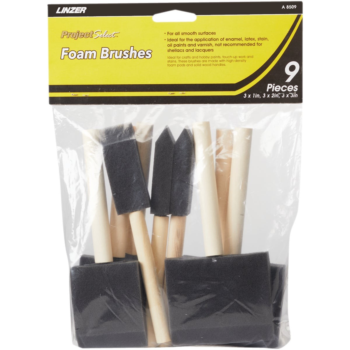 Linzer Project Select High Density Closed Foam Brush Set (9-Pack) A 8509 Linzer