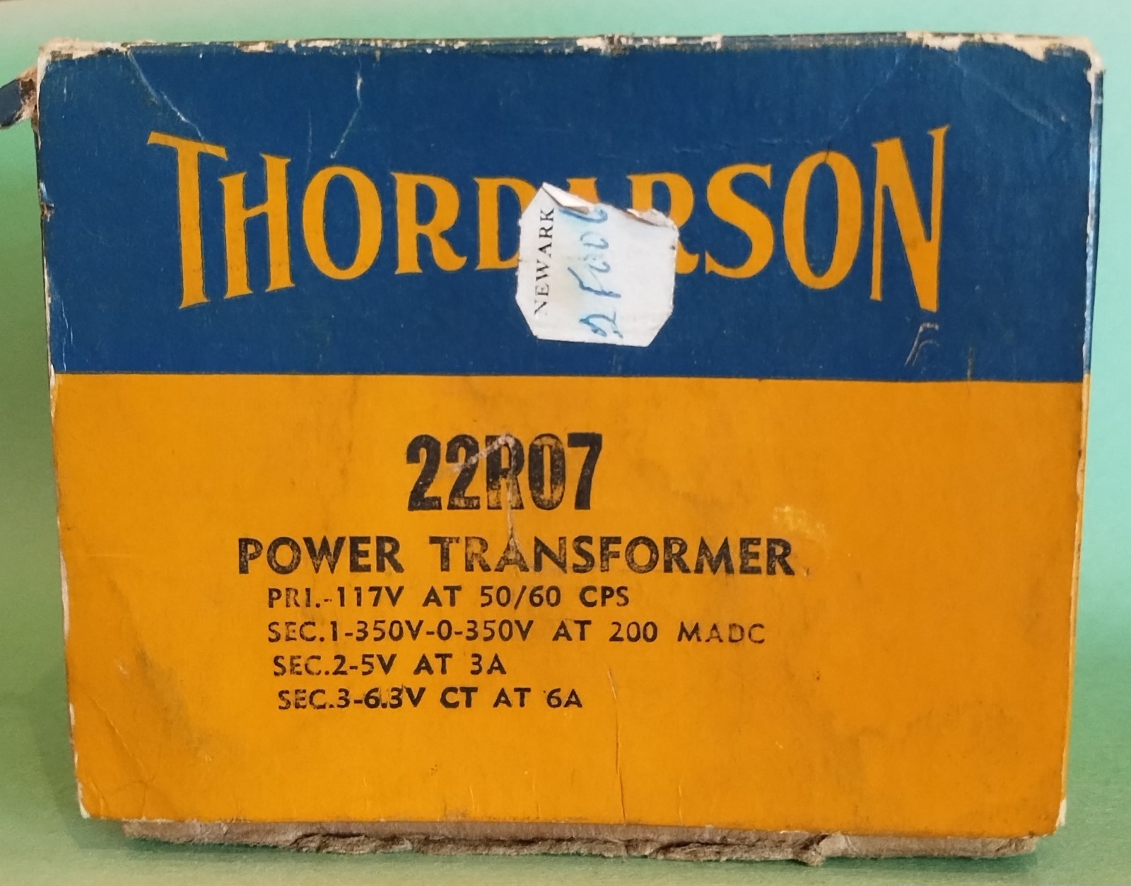 Thordarson 22R07 Power Transformer 700VCT @ 200mA, 5V @ 3A, 6.3VCT @ 6A - NOS