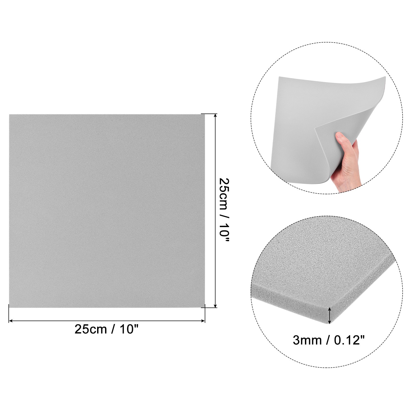 EVA Foam Sheets, [for Cards] - 10x10 Inch 3mm Thickness / Grey / 8 Pcs