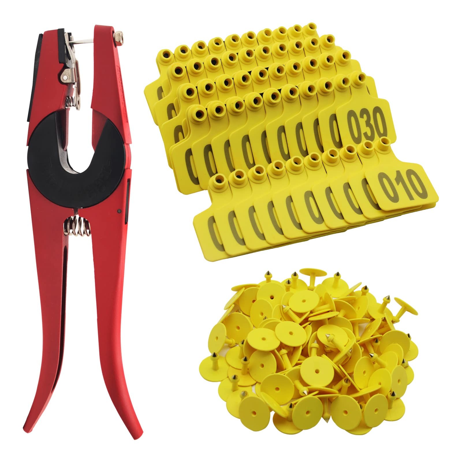 Cattle Ear Tags Numbered 001-100 Pliers Plastic Livestock Animal Tag Yellow