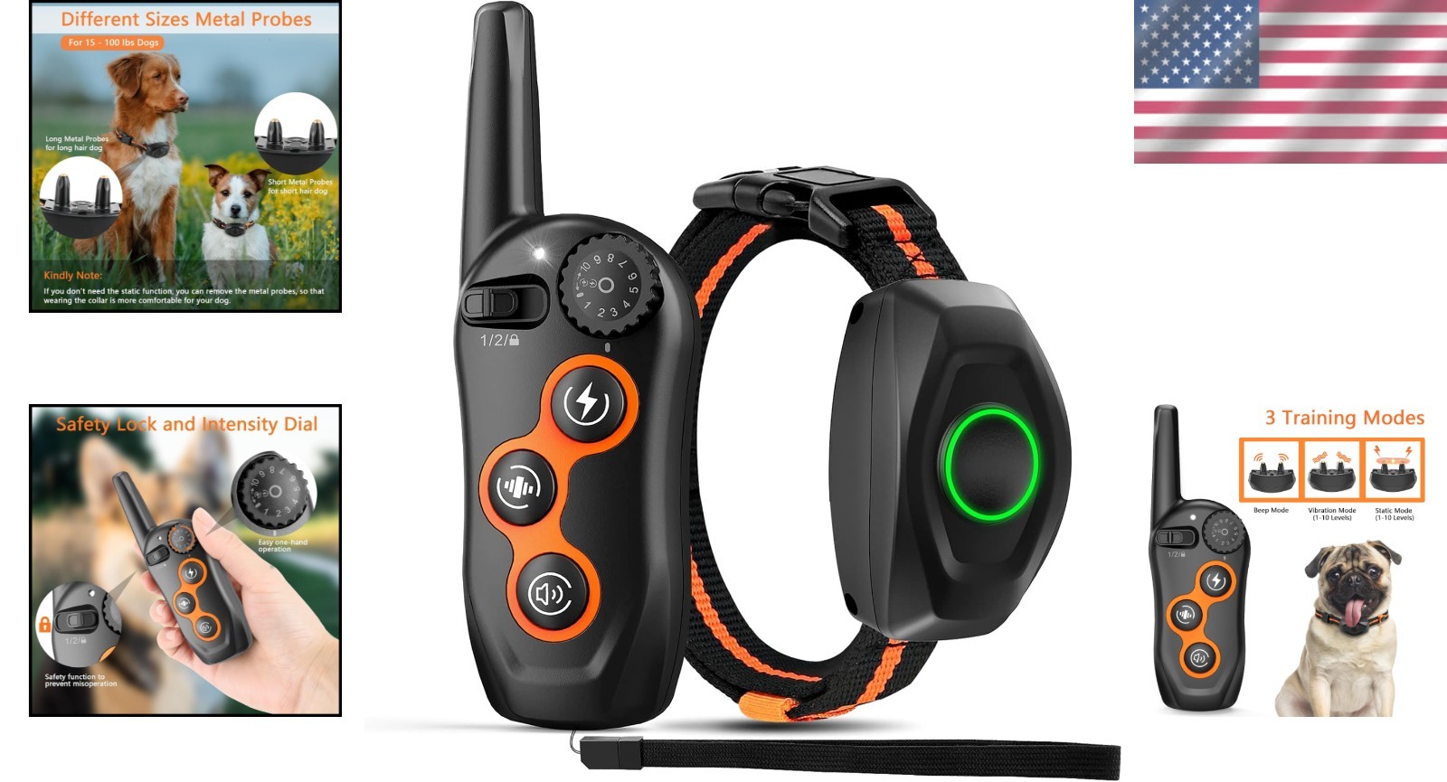 Waterproof Dog Training Collar - Shock, Vibration, Beep Modes, 1300ft Range