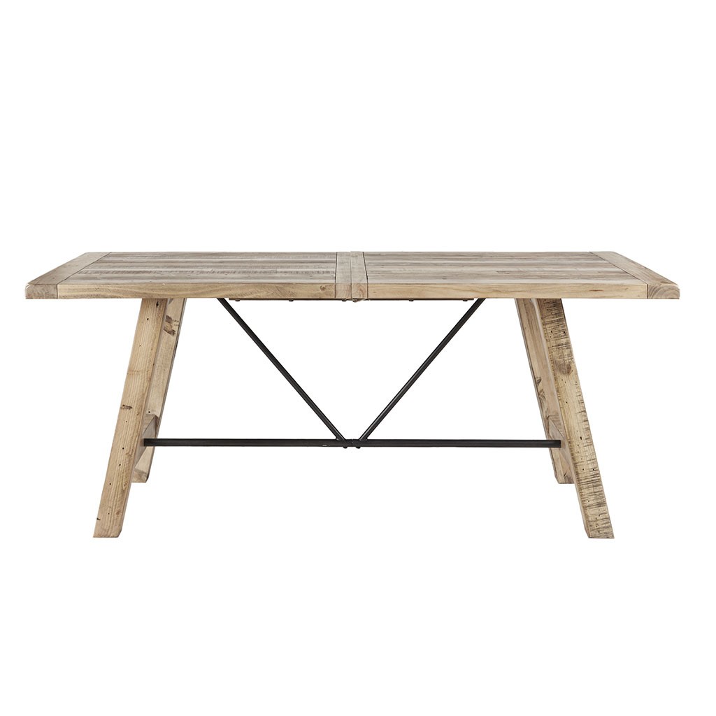 Solid wood dining table, metal stretcher, solid pine top and legs