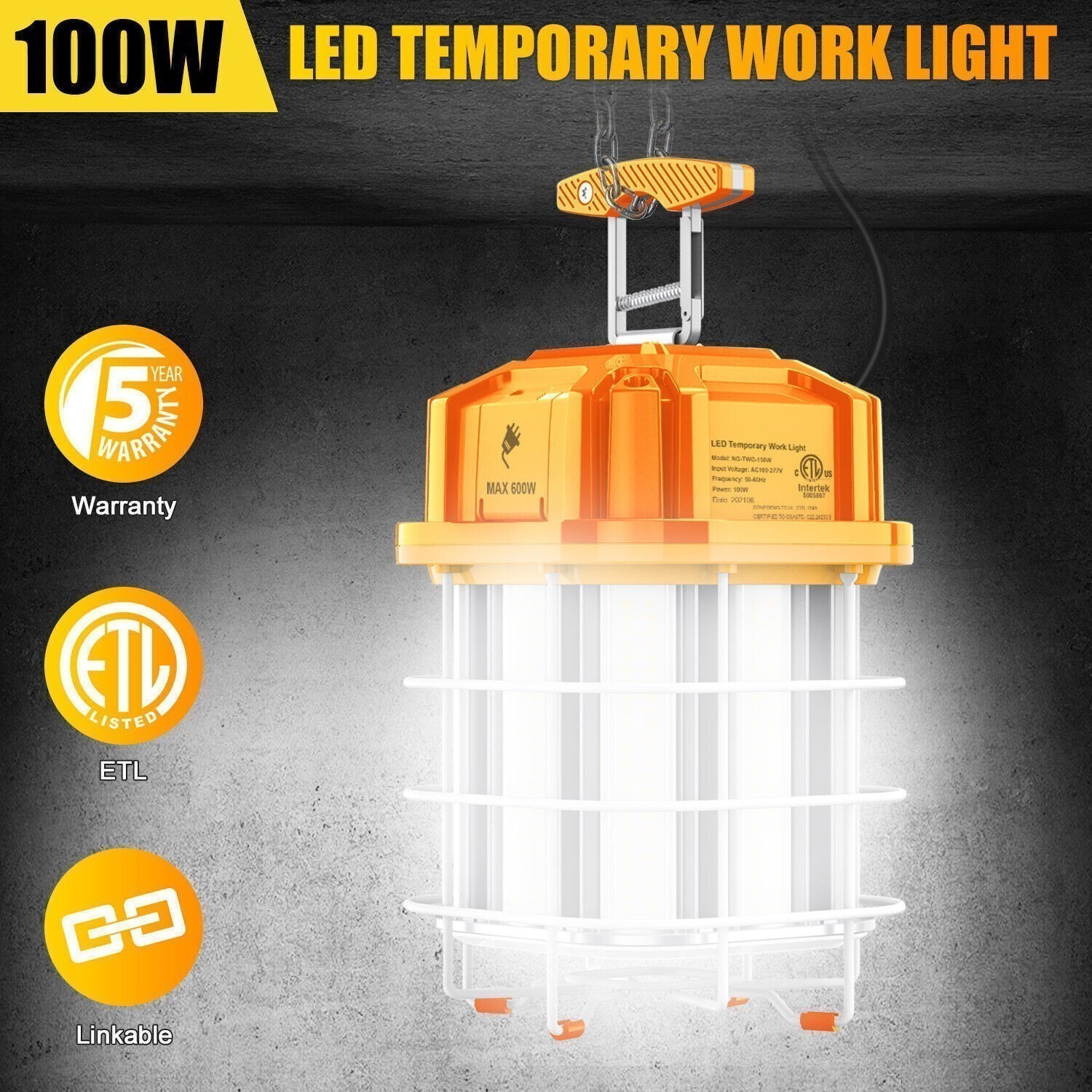 100W LED Temporary Work Light Portable Linkable Construction Jobsite Lamps 5000K