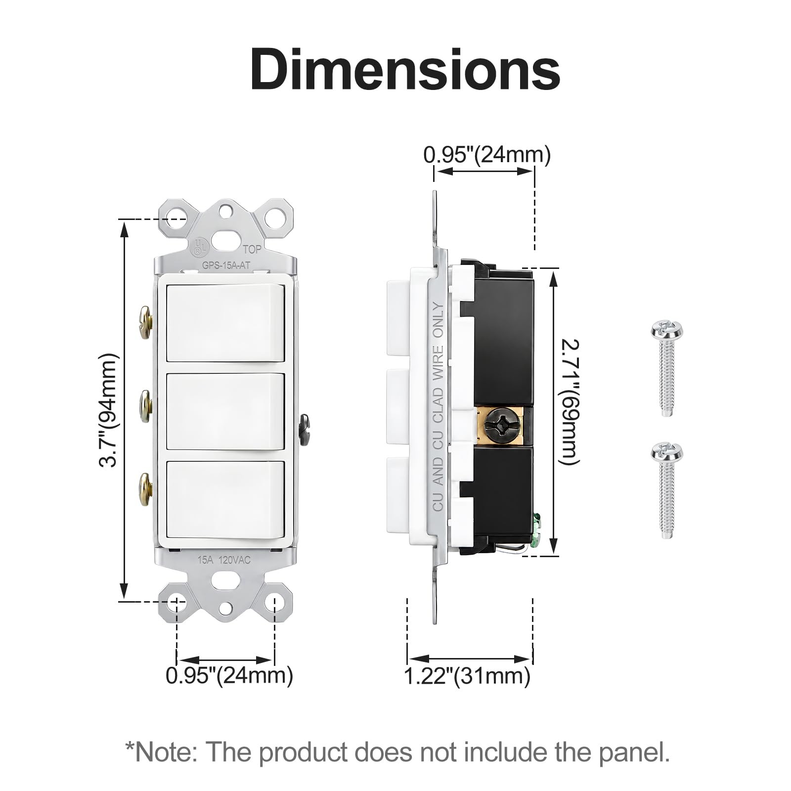 Baomain Triple Rocker Decorator Light Switch 15A 120V UL Certified