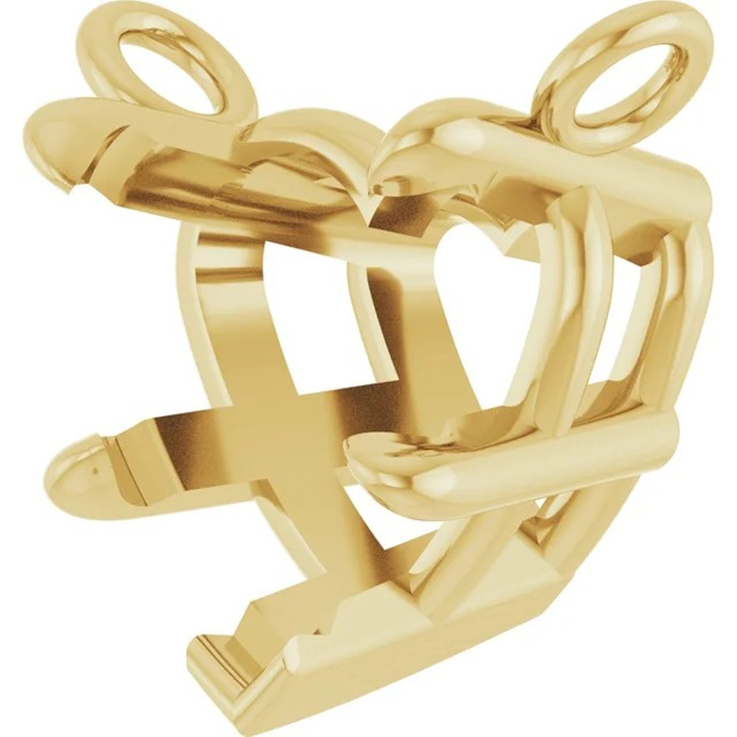 Necklace Center Setting 14K Yellow Gold Heart Cut V Claw Prong Basket Mounting