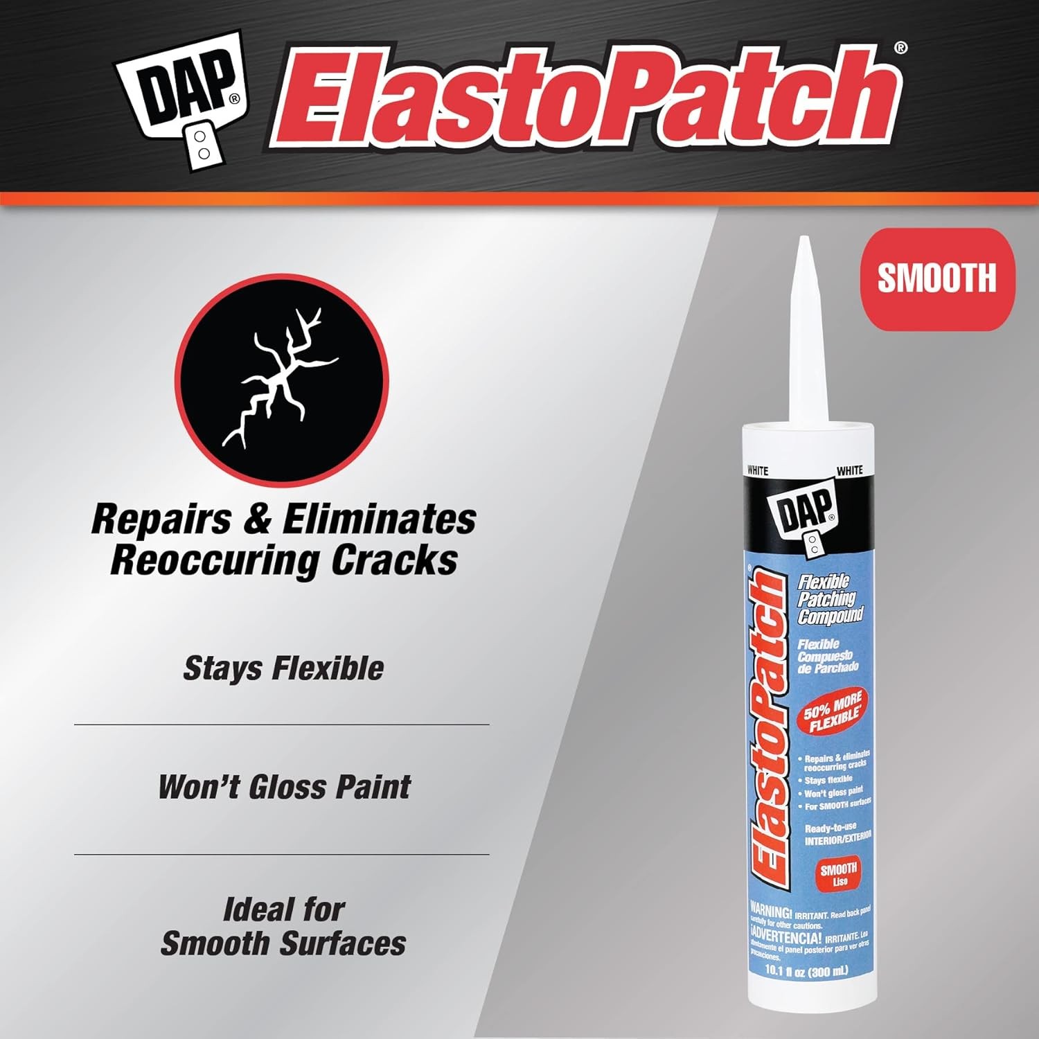 DAP ElastoPatch Smooth Flexible Patching Compound, White, 10.1 oz, White