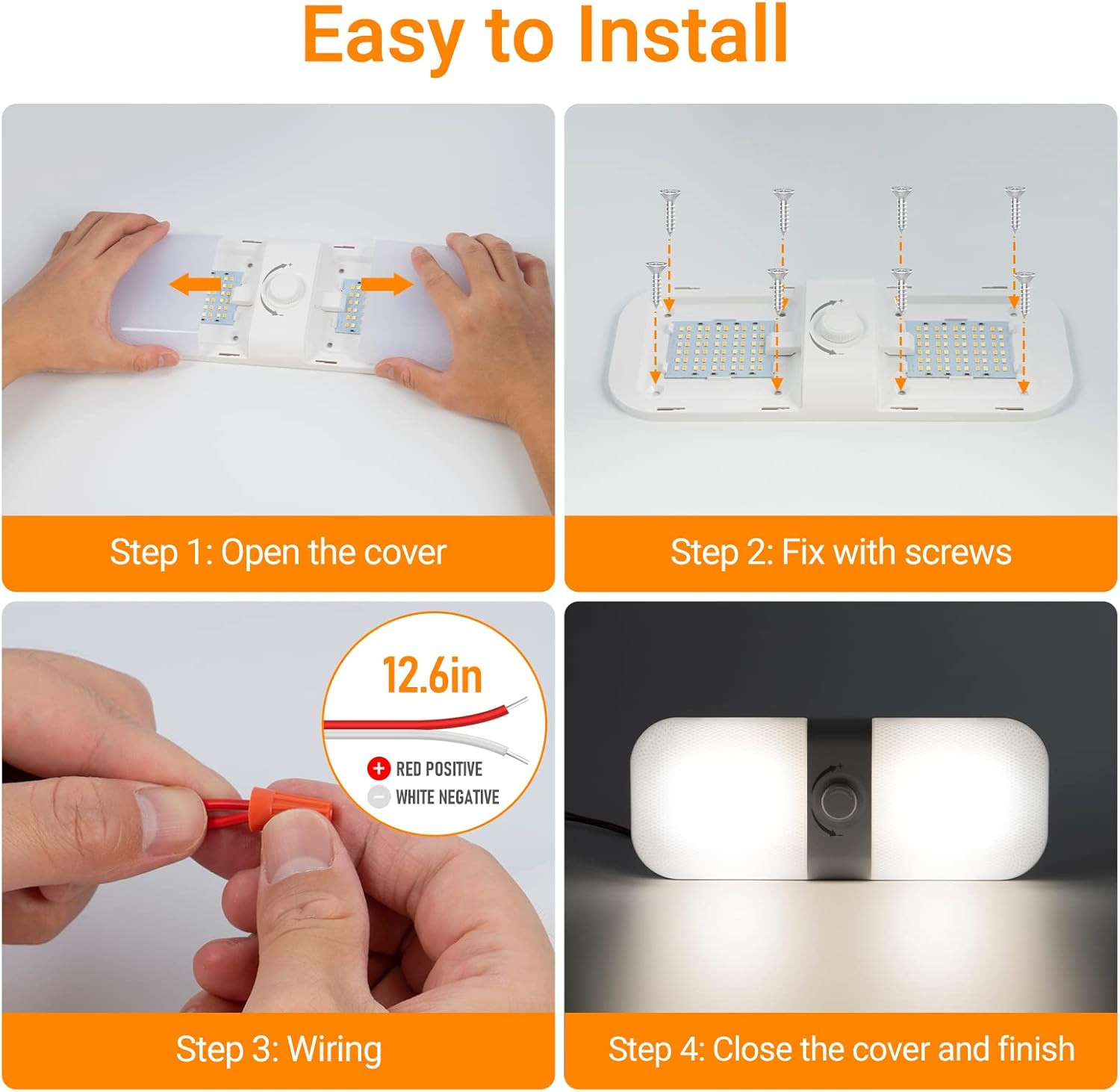 Dimmable 1700LM RV Interior Lights, 3 Color TEM Camper Lighting Solution