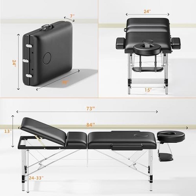 84" Massage Table 3 Sections Reclining Massage Bed Lash Bed Spa Bed Salon Bed