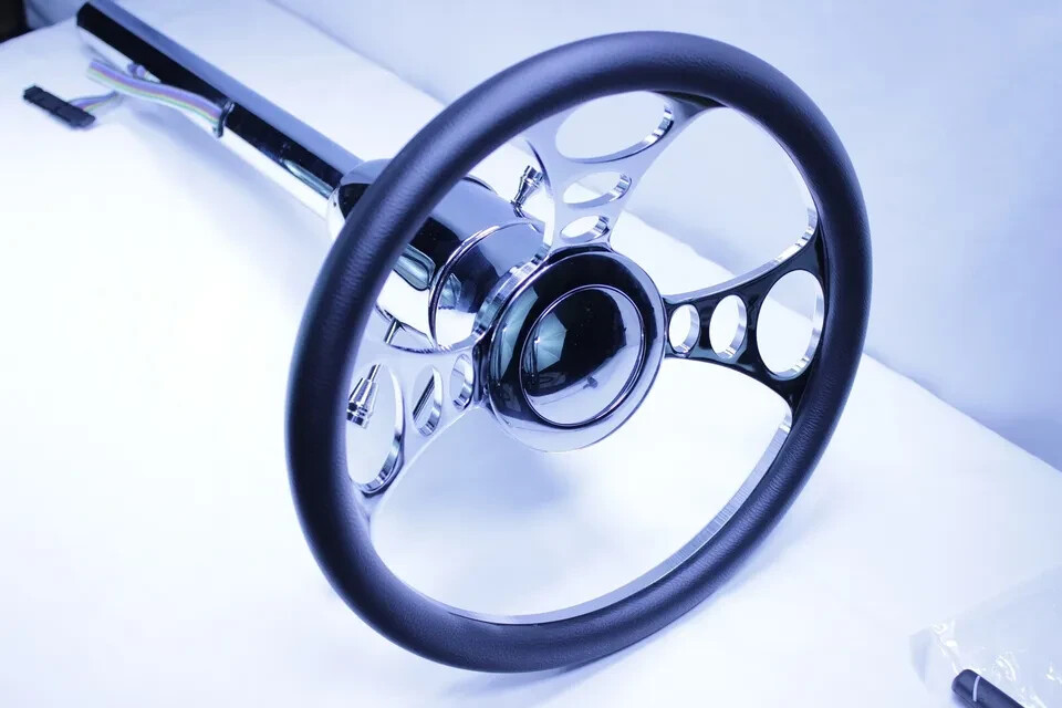 1955-59 Chevy 28" Tilt Floor Shift Steering Column w 14'' Billet Orbit Wheel Kit