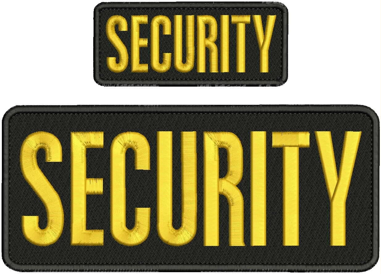 security embroidery patches 4x10 and 2x5 hook on back gold on black