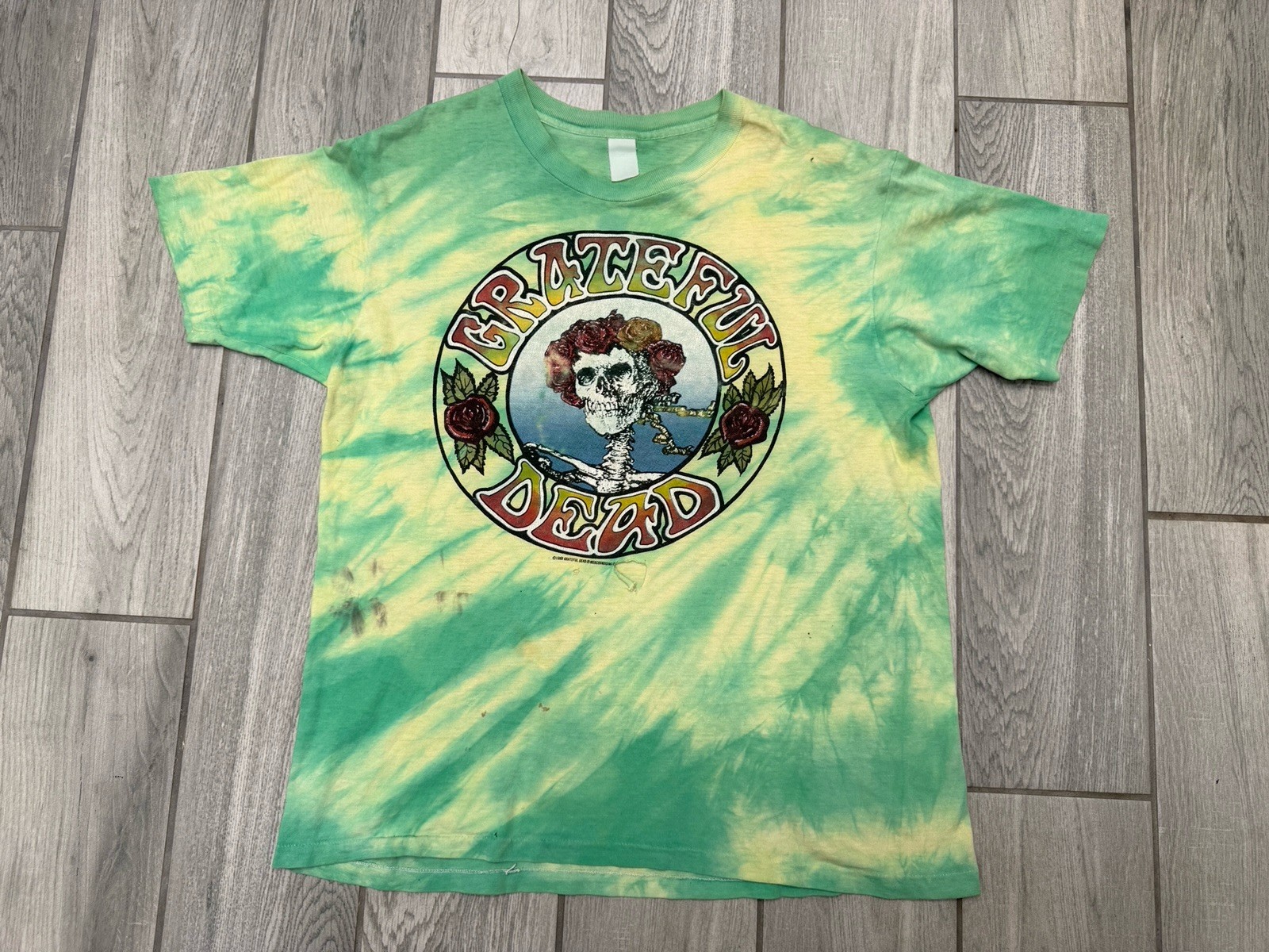 Vintage 80s Grateful Dead Shirt Mens Medium Tie Dye Bertha Roses 1988 Skull Hole