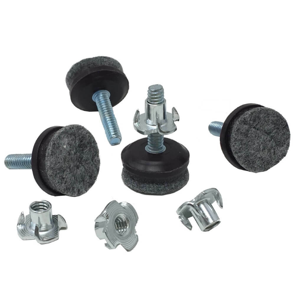 Brown Felt Furniture Levelers w/T-Nuts - Set of 4