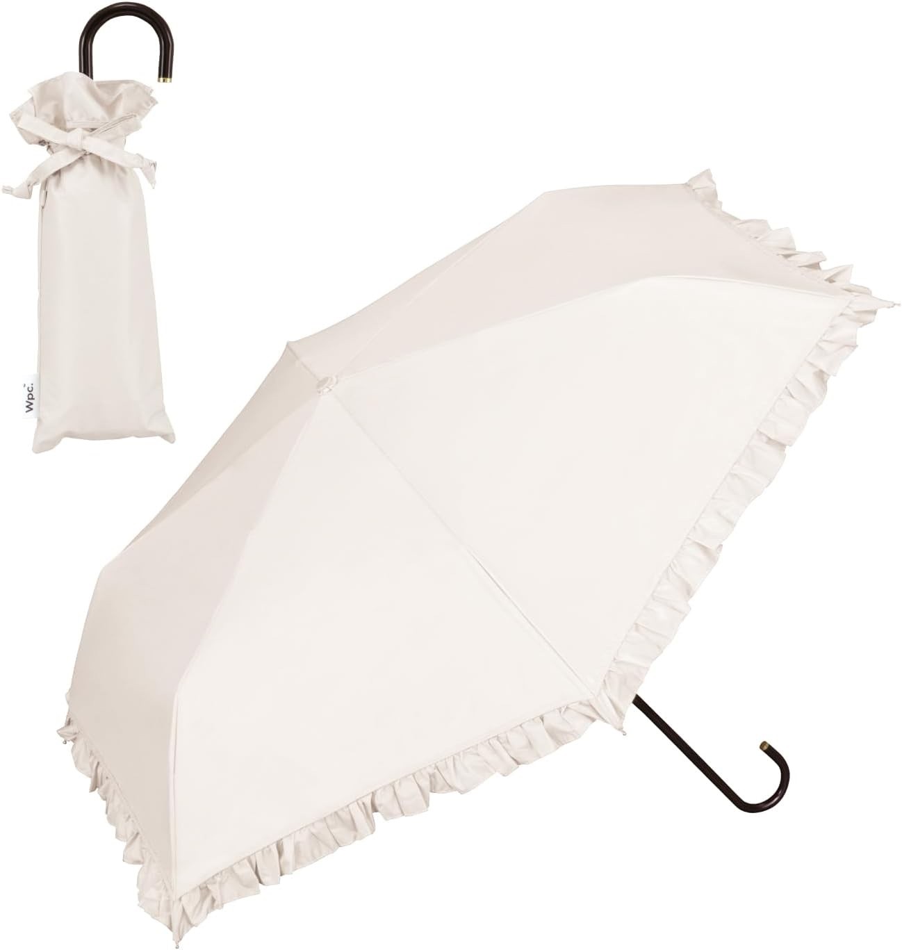 Wpc UV Protection Folding Parasol for Sun&Rain Handle Classic Frill Off White