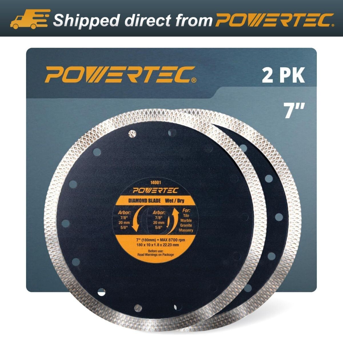 Diamond Saw Blades 7" 2-Pack for Tile, Granite, Marble, and Masonry Work