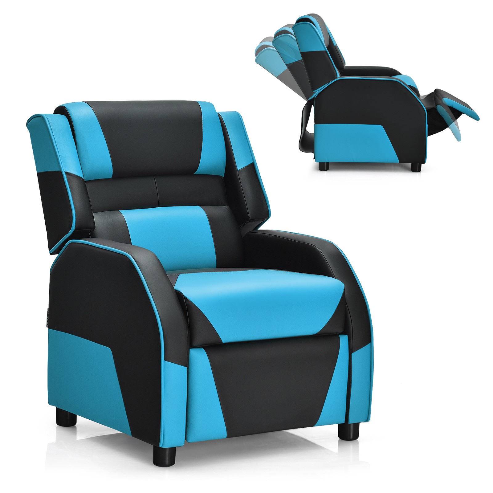 Giantex Kids Youth Gaming Sofa Recliner w/Headrest & Footrest PU Leather Blue
