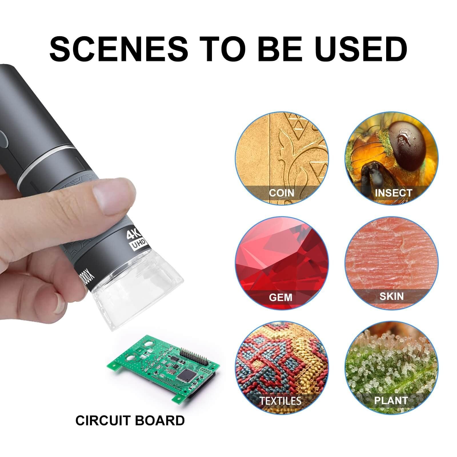 Ninyoon 4K WiFi Microscope for iPhone Android PC, 50-1000X USB Digital Grey