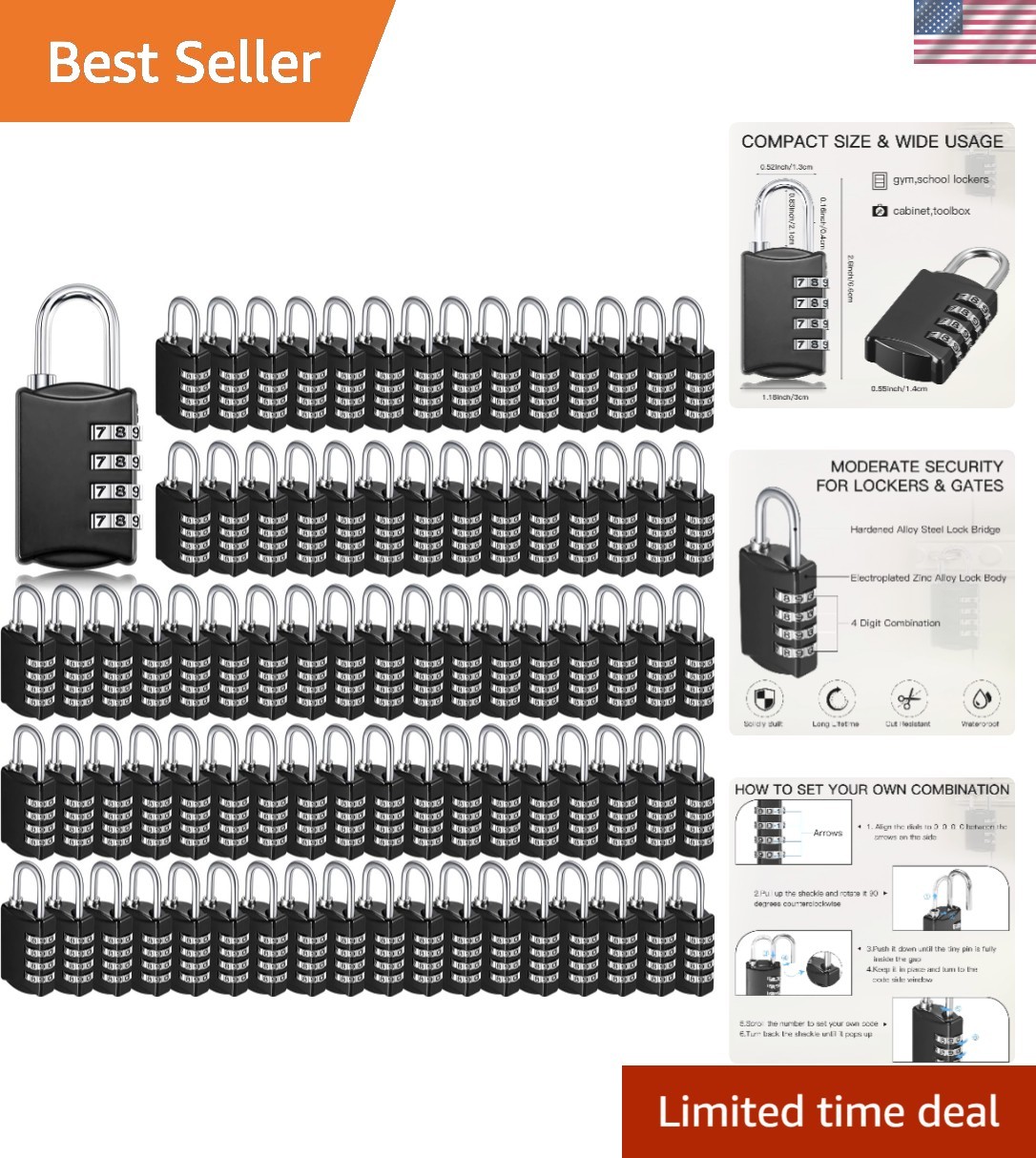 Versatile 80 Pcs Combo Locks - Waterproof & Keyless for All Your Belongings