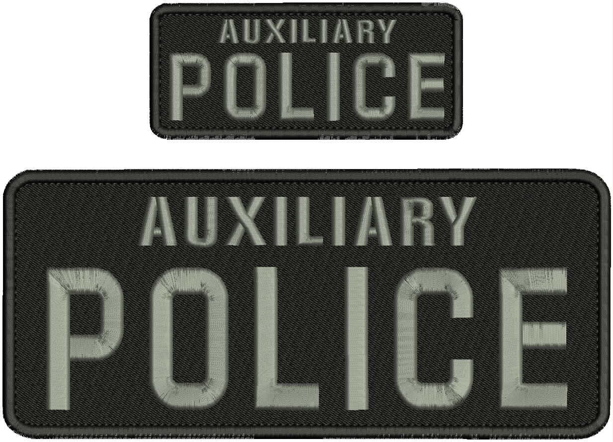 Collectible Embroidery Patch Auxiliary Police 4X10 AND 2X5 Gray On Black
