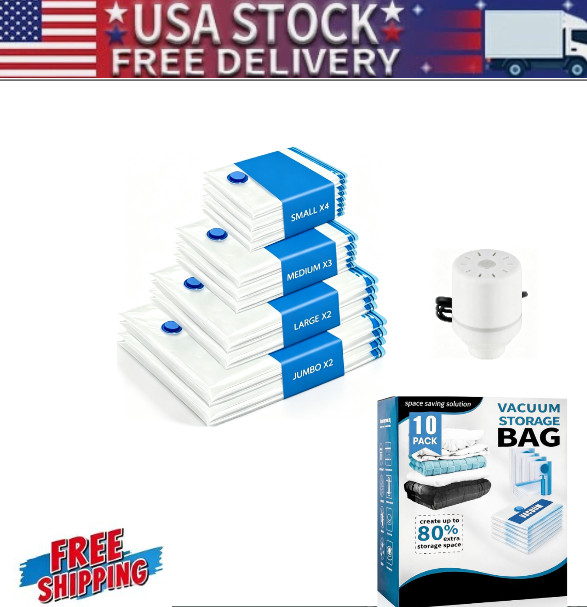 11 Pack Vacuum Storage Bags With Electric Pump 4 Sizes Space Saver For Clothes