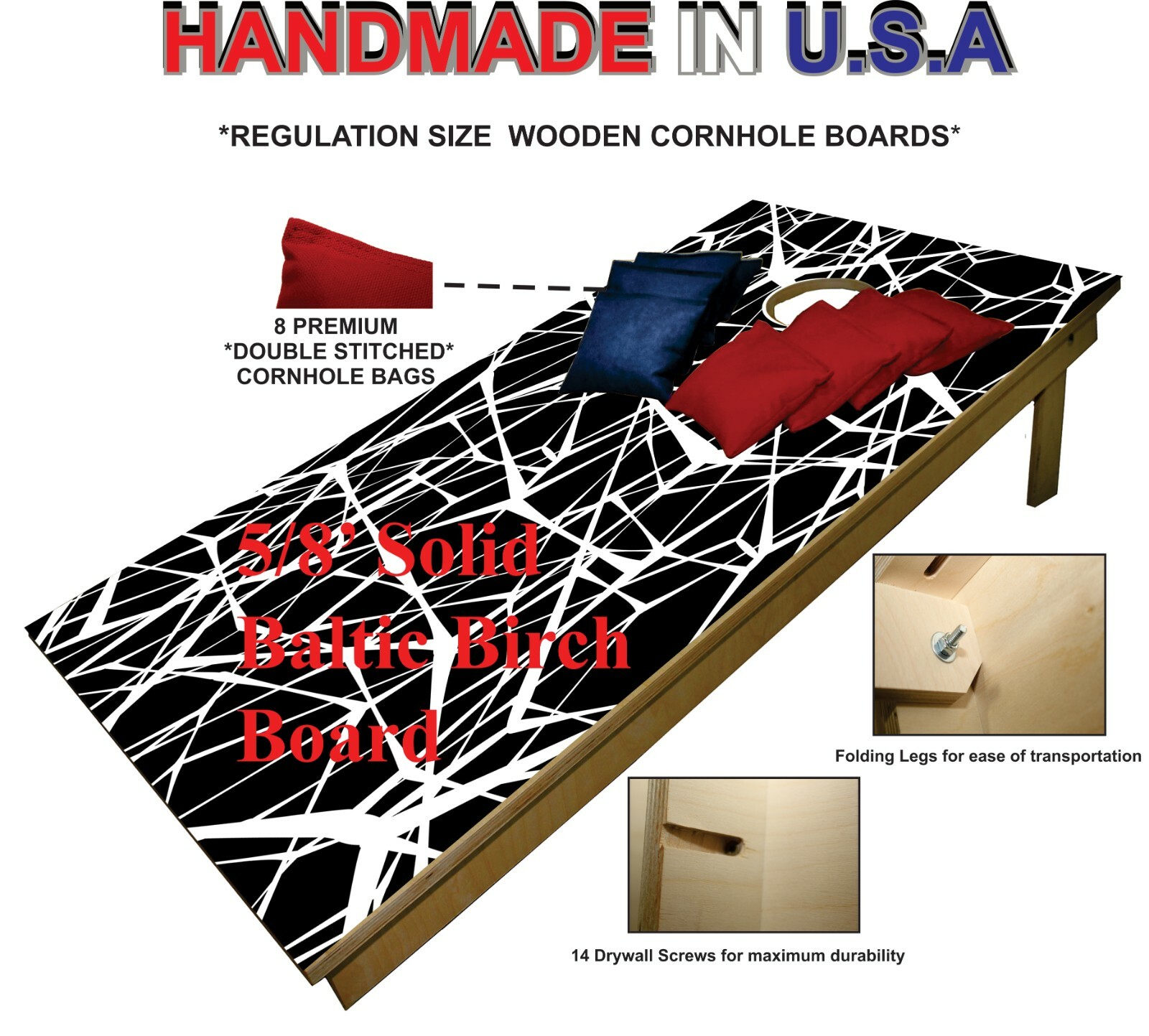 Black and White Pattern CORNHOLE BEANBAG TOSS GAME w Bags Game Set