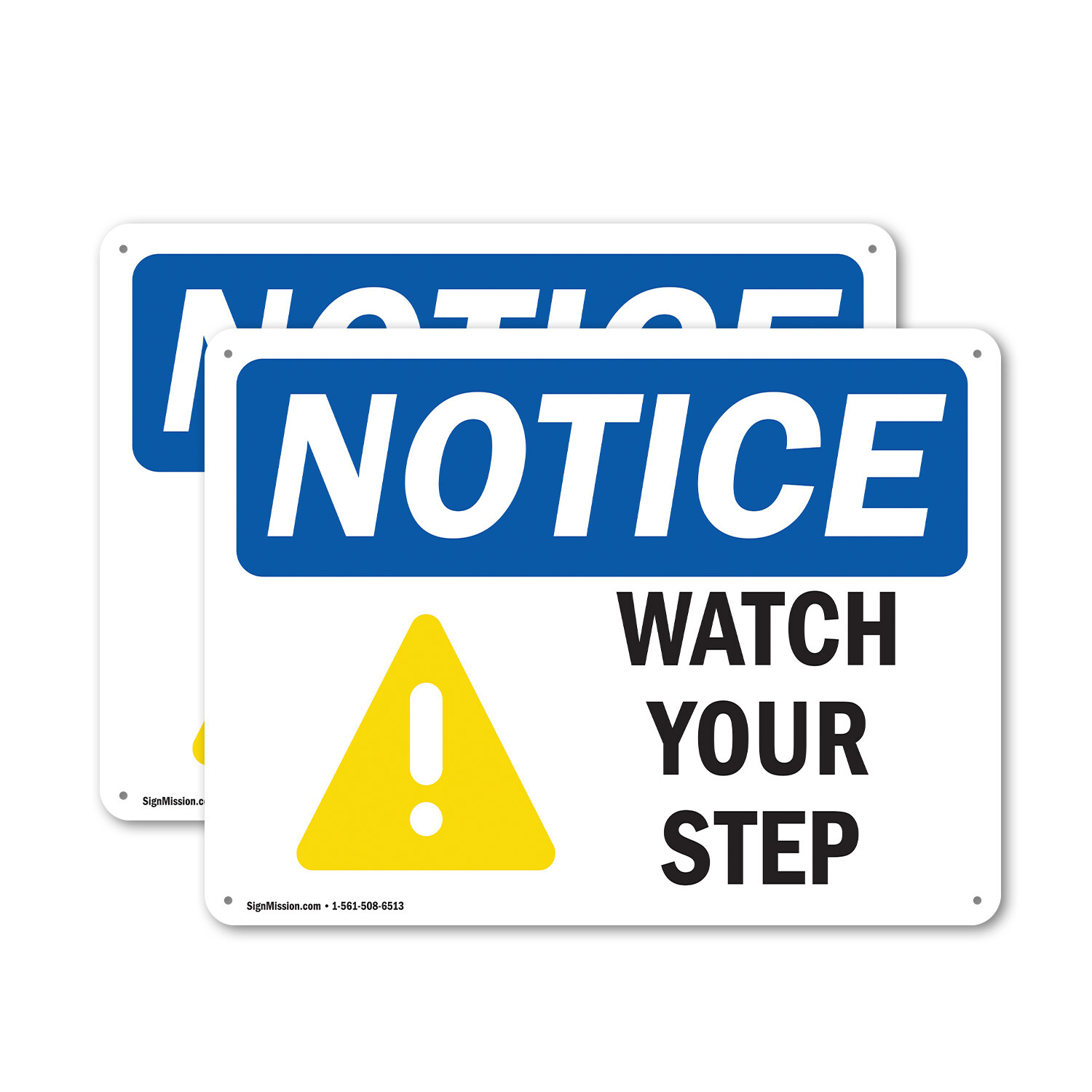 (2 Pack) Watch Your Step OSHA Notice Sign Decal Metal Plastic