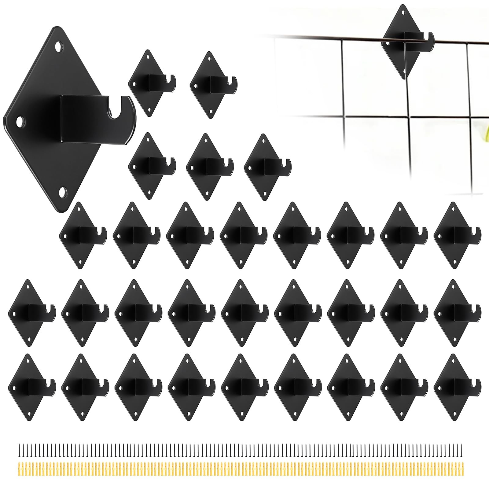 32 PCS Gridwall Mount Brackets Metal Grid Panel Accessories Wall Hooks Black