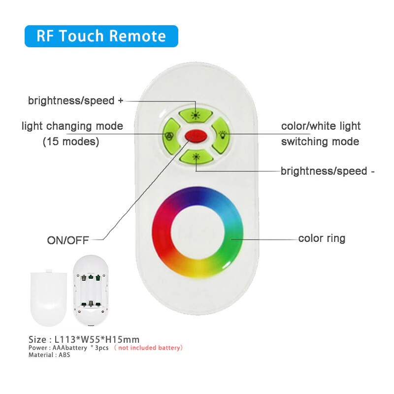 LED RGB Strip Controller 18A DC12V 24V RF Wireless Touch Remote Control Dimmer
