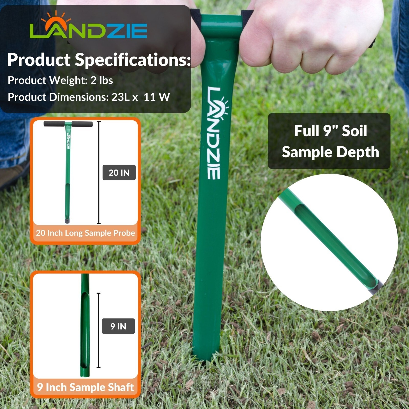 Landzie Soil Sample Probe- T-Handle Soil Test Kits - Steel Frame Soil Sampler