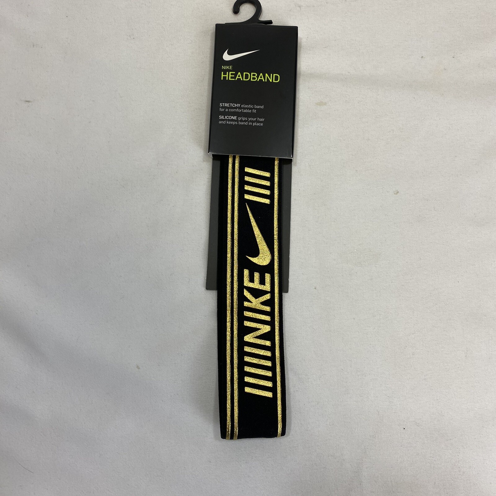 Nike Headband Black Gold Stretchy Silicone Grip Fitness Preppy Workout Sweatband